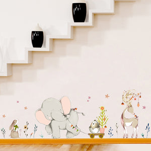 Happy baby elephant bunny fawn wall stickers kids baby room decoration art nursery mural cartoon animals stickers home wallpaper