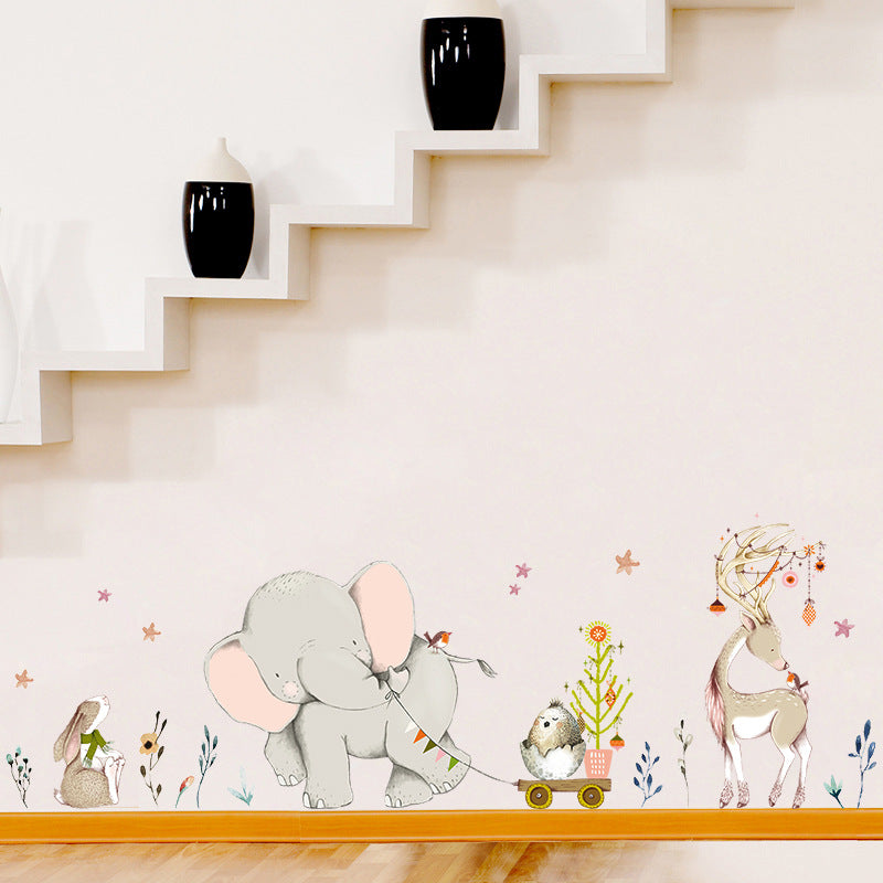 Happy baby elephant bunny fawn wall stickers kids baby room decoration art nursery mural cartoon animals stickers home wallpaper
