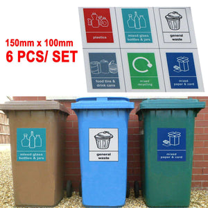 Trash Bin Stickers Recycling bin Sticker Classification Sign Recycle Bin Mixed Pack Self-adhesive 6 stickers General Waste Logo