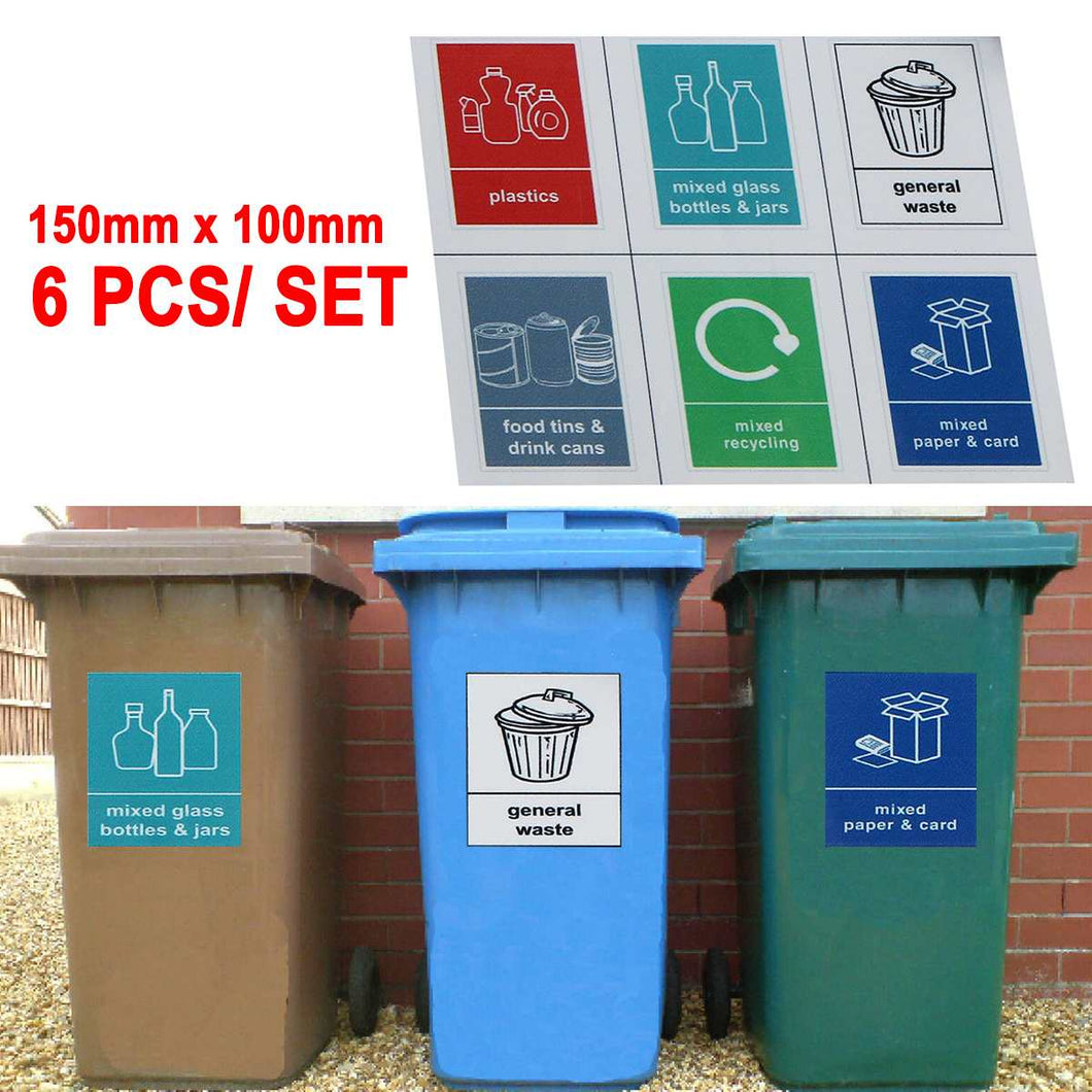 Trash Bin Stickers Recycling bin Sticker Classification Sign Recycle Bin Mixed Pack Self-adhesive 6 stickers General Waste Logo