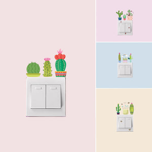 lovely Cactus potted plant switch/wall Stickers home decorations art Decals waterproof mural plant Cup sticker wallpaper